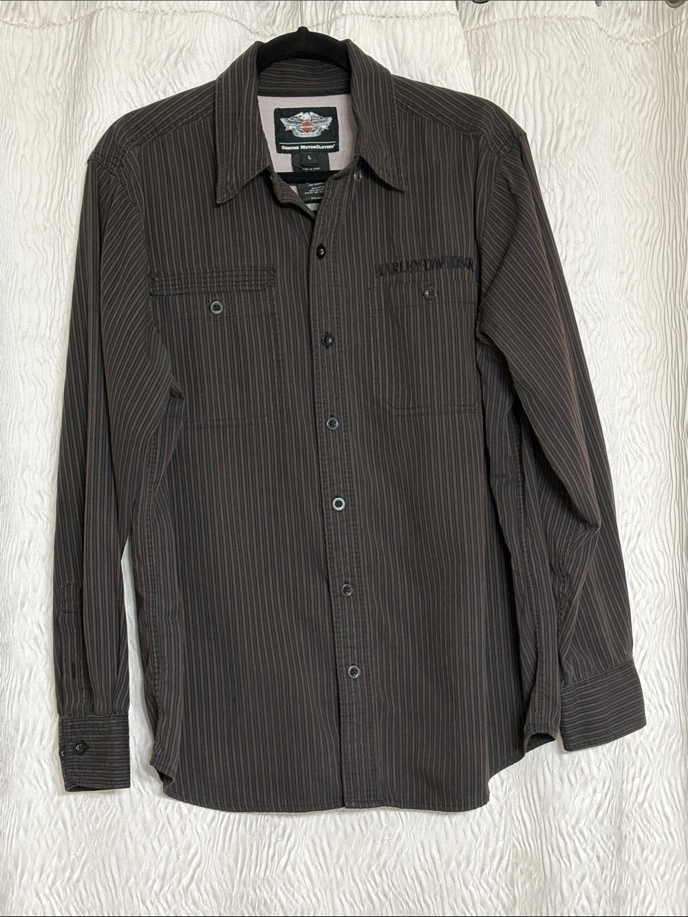 Harley Davidson 1903 Black Stripe  Long Sleeve Button Down Shirt-Size Large